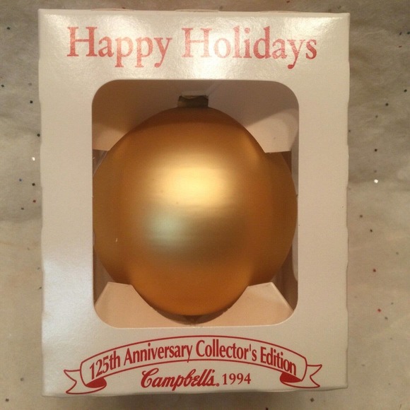 Campbell's Soup Kids 125th Anniversary 1994 Glass Ball Christmas Ornament Gold - Picture 3 of 6